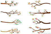 Branches with pink flowers clipart