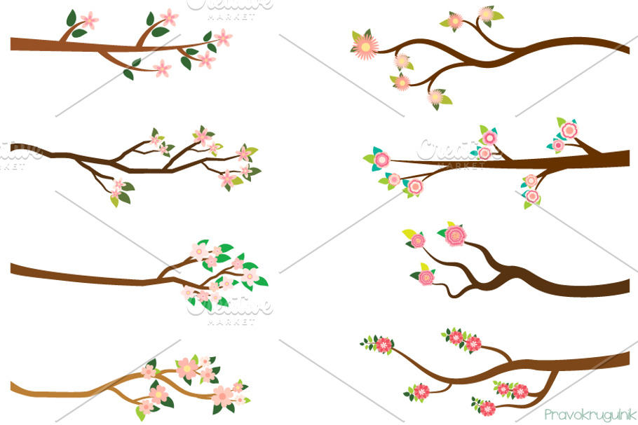 Branches with pink flowers clipart in Illustrations - product preview 8