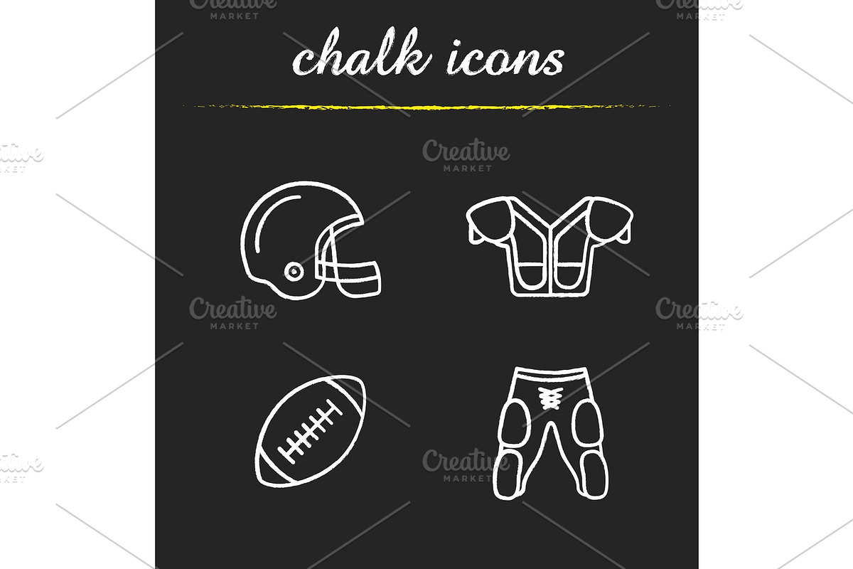 American football equipment chalk icons set in Football Icons - product preview 8