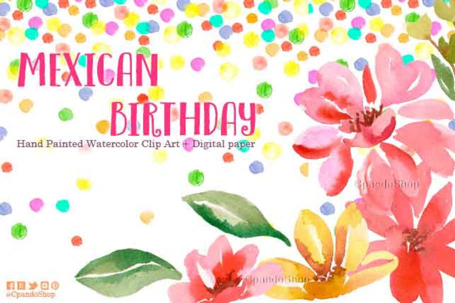 Mexican fiesta watercolor clip art in Illustrations - product preview 8