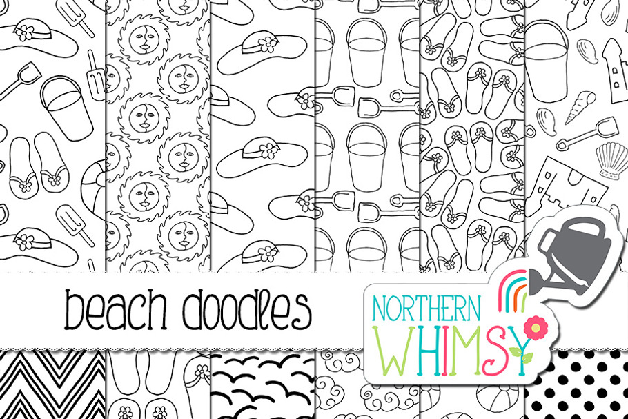 Black and White Beach Doodles in Patterns - product preview 8
