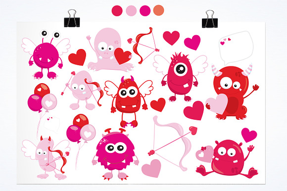 Valentine Monsters illustration pack in Illustrations - product preview 1