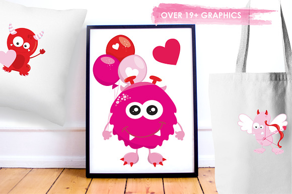 Valentine Monsters illustration pack in Illustrations - product preview 3