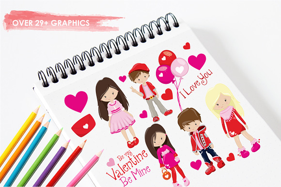 Valentine Kids illustration pack in Illustrations - product preview 2