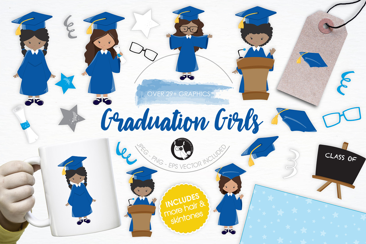 Graduation Girls illustration pack in Illustrations - product preview 8