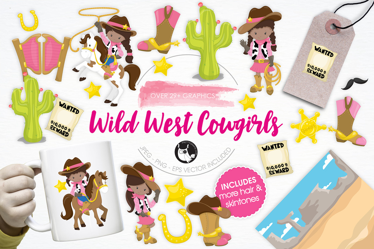Wild West Cowgirls illustration pack in Illustrations - product preview 8