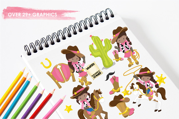 Wild West Cowgirls illustration pack in Illustrations - product preview 2