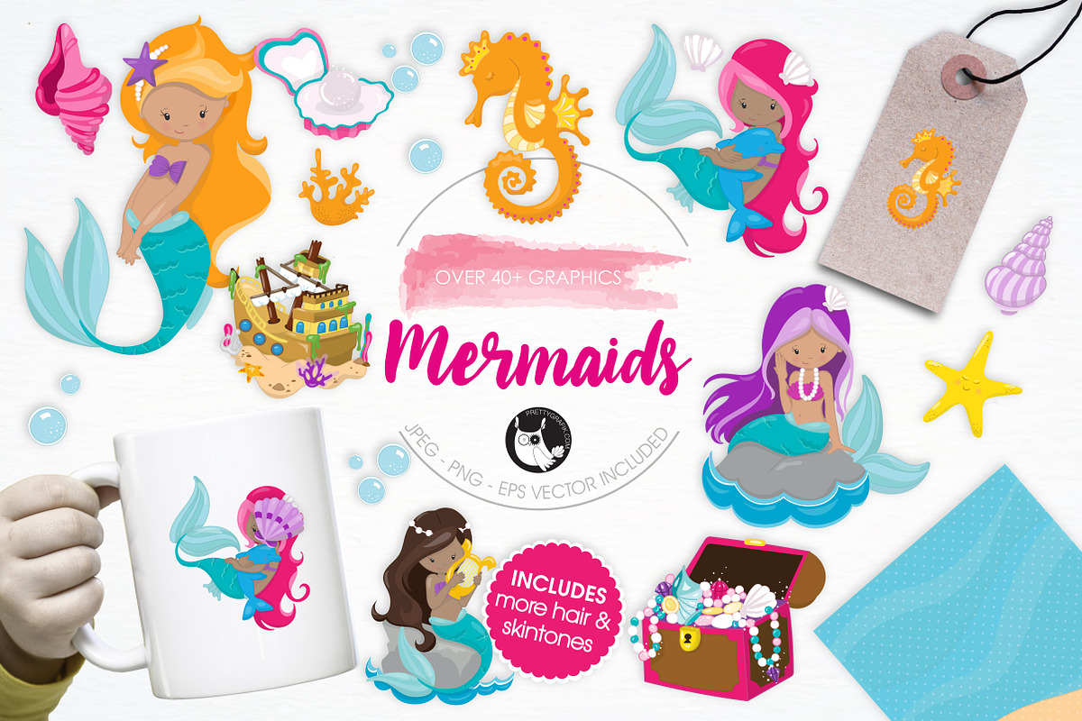 Mermaids illustration pack in Illustrations - product preview 8