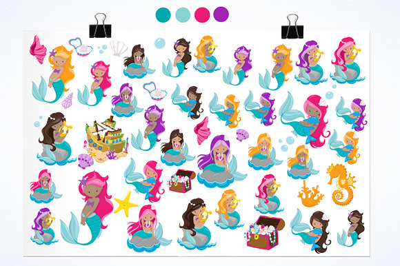 Mermaids illustration pack in Illustrations - product preview 1