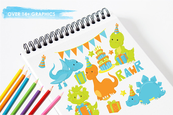 Party Dinos  illustration pack in Illustrations - product preview 2