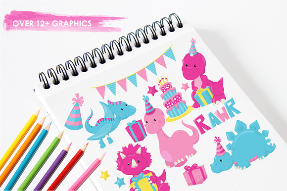 Party Dinos  illustration pack in Illustrations - product preview 2