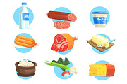 Set Of Farm Product Colorful Stickers