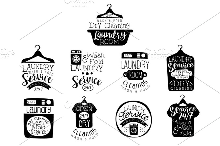Laundry Room Black And White Label Set in Objects - product preview 8