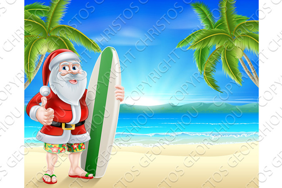 Santa surfer on tropical beach in Objects - product preview 8