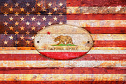 USA and California flags.