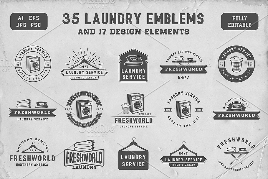 Set Of Vintage Laundry Emblems Creative Logo Templates