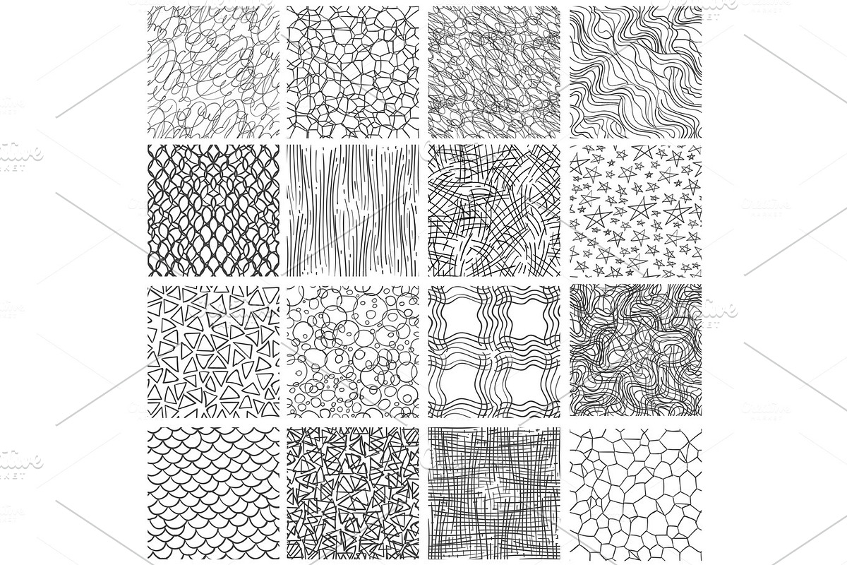 Sketch linear seamless patterns set in Illustrations - product preview 8