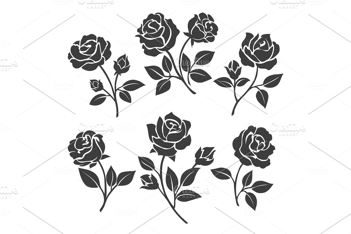 Rose silhouettes decorative set in Illustrations - product preview 8