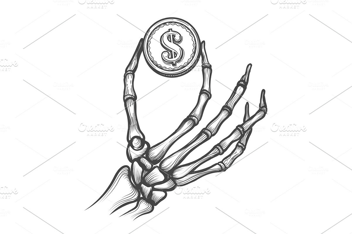 Skeleton hands with dollar coin in Illustrations - product preview 8