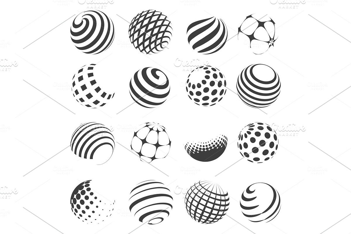 Halftone black and white sphere set in Illustrations - product preview 8