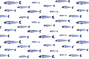 Blue Fish Shoal Seamless Pattern