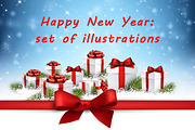 Happy New Year set of illustrations