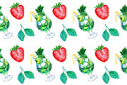 Watercolor mojito strawberry pattern