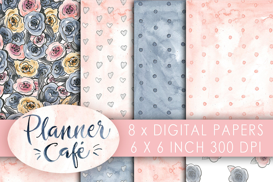 Cafe Girl digital paper watercolor in Patterns - product preview 8