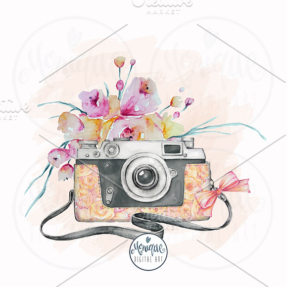 Camera digital paper watercolor in Patterns - product preview 1