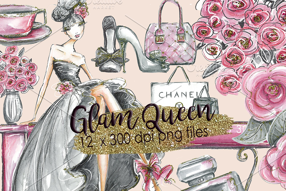 Glam Fashion Clipart watercolor