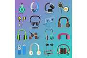 Vector headphone icons set on white background