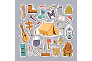 Camping stickers in hand drawn style vector.