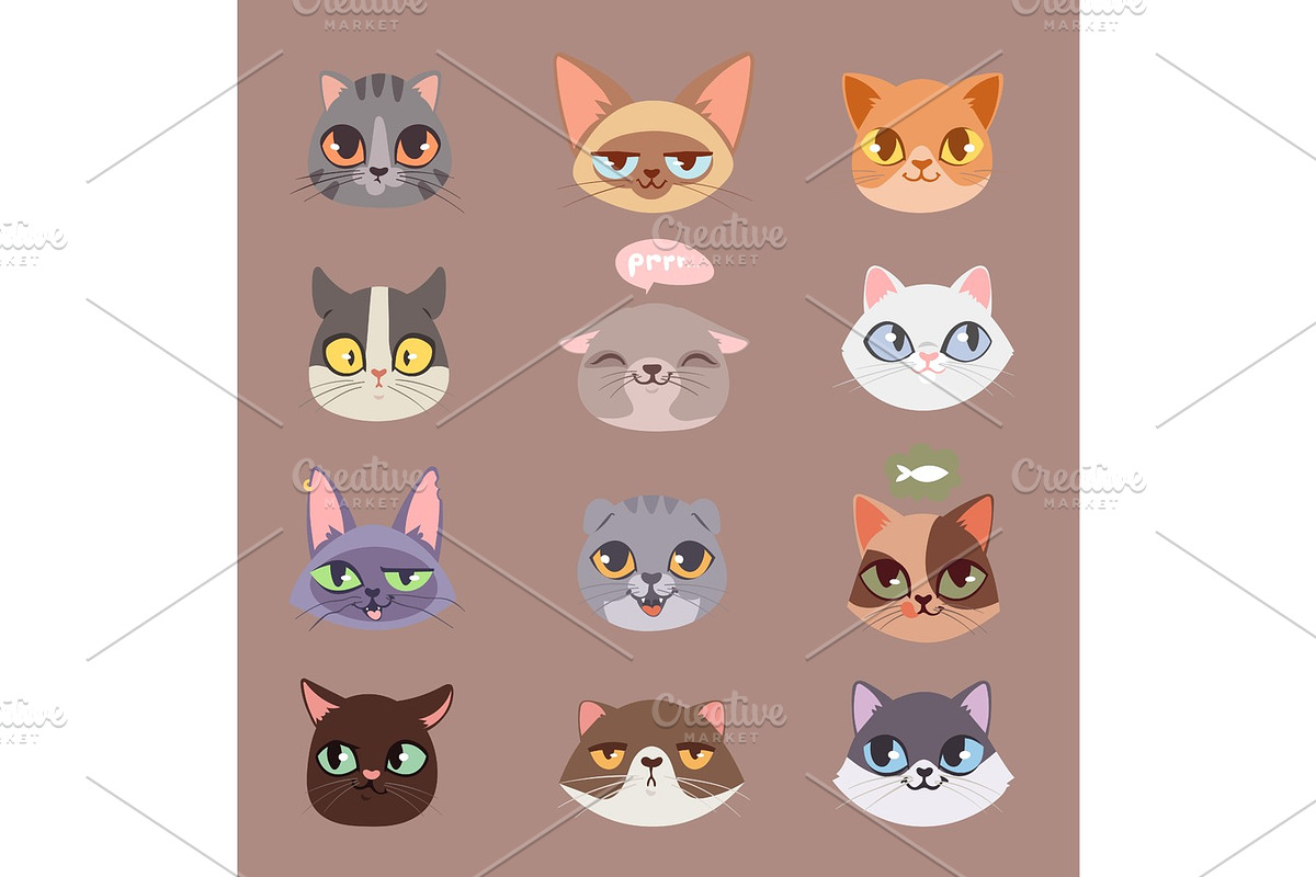 Cats vector heads illustration in Illustrations - product preview 8