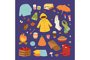 Autumn icons stickers hand drawn vector.