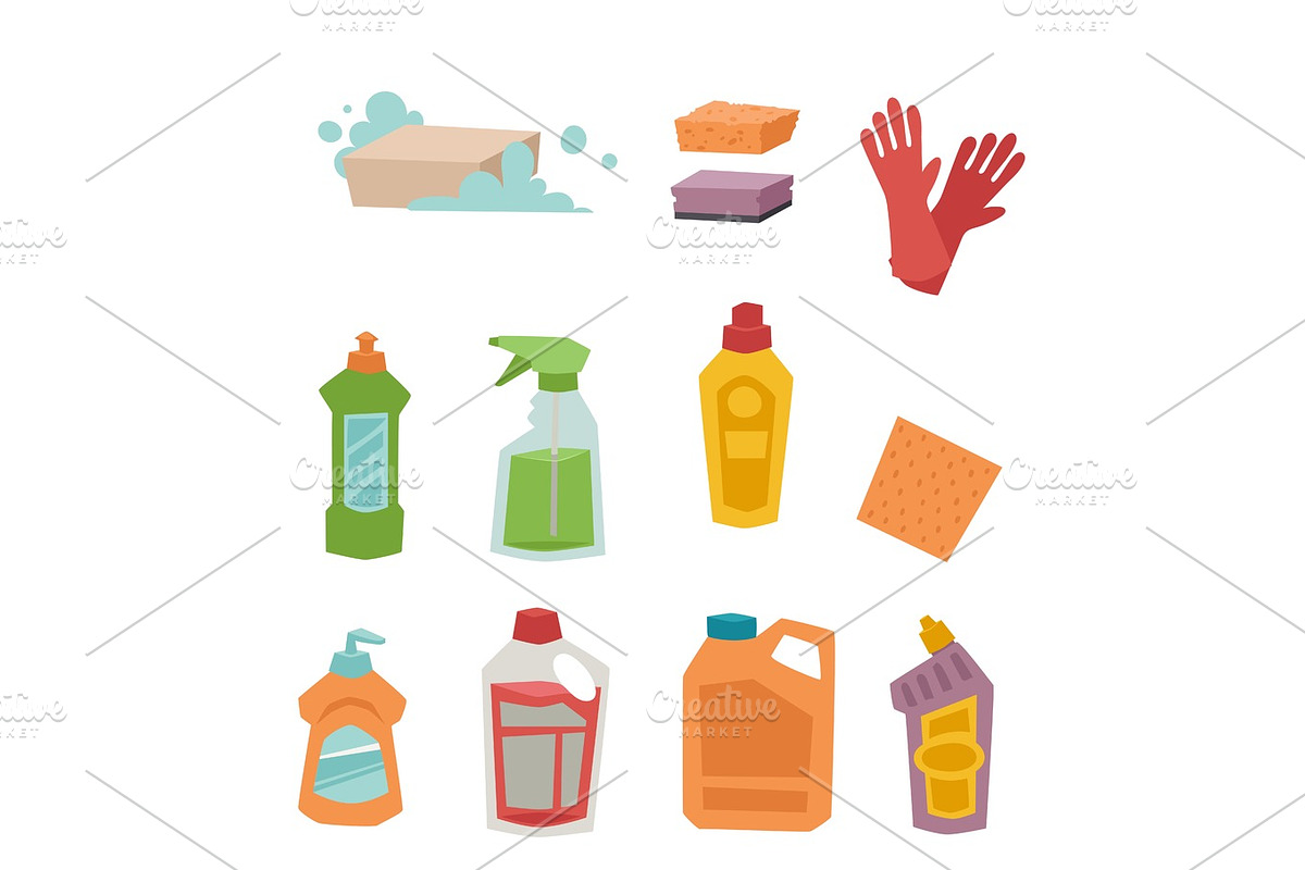 Cleanser bottle chemical housework product care wash equipment cleaning liquid flat vector illustration. in Illustrations - product preview 8