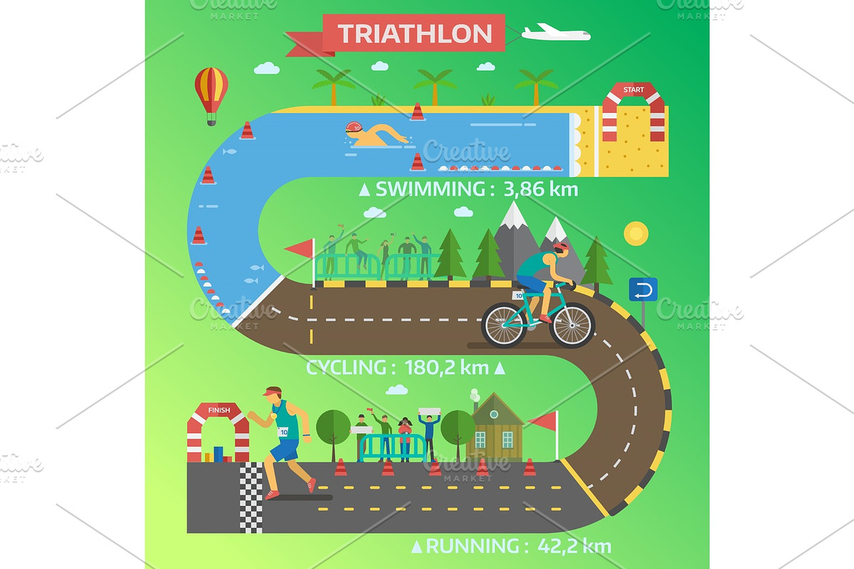 Triathlon race infographic vector. in Illustrations - product preview 8