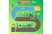 Triathlon race infographic vector.
