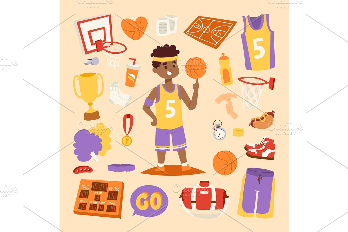 Basketball stickers vector icons character in Illustrations - product preview 8