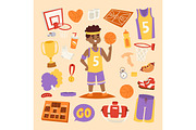 Basketball stickers vector icons character