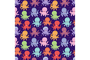 Illustration of cartoon octopus character vector seamless pattern