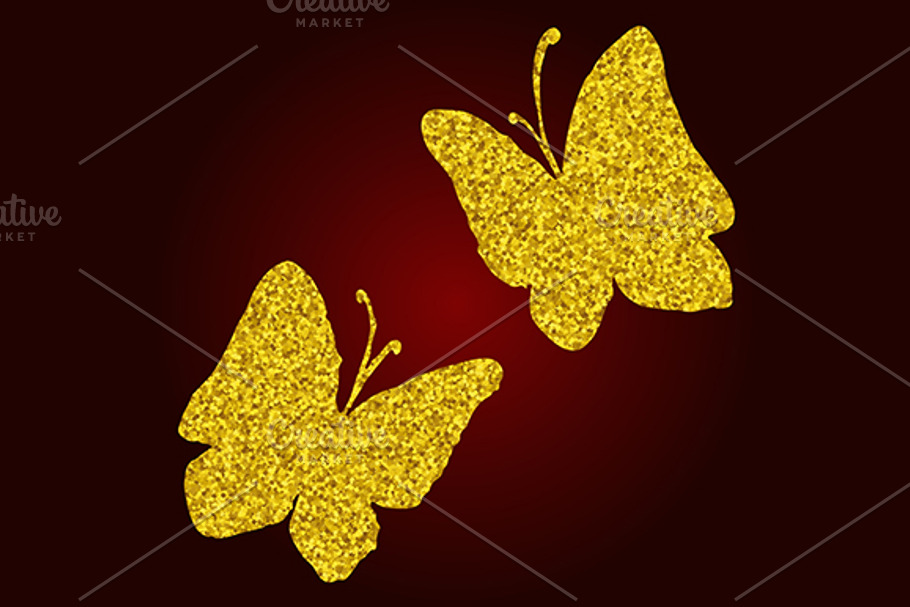 Golden glitter butterfly set vector in Illustrations - product preview 8