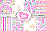 Floral nautical seamless pattern set