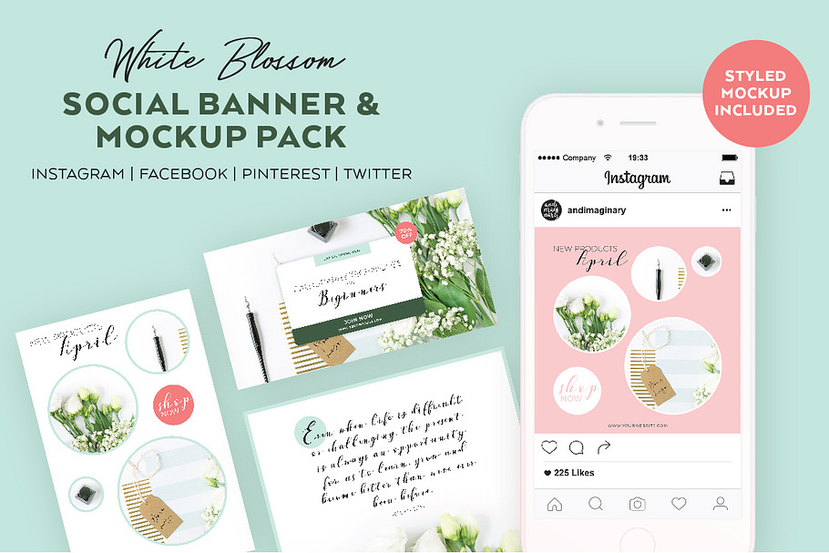 White Blossom Social Template Pack in Social Media Templates - product preview 8