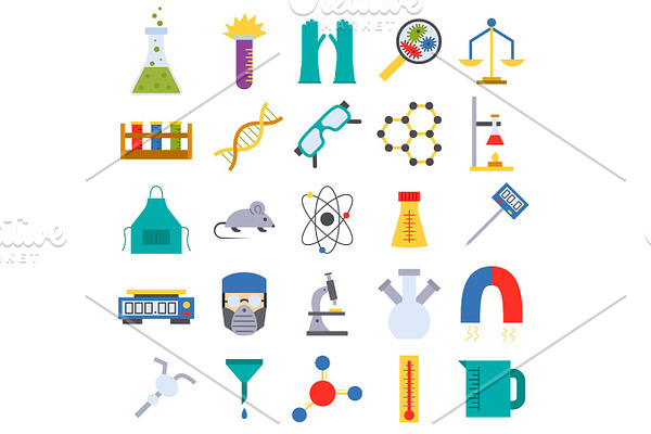 Chemical laboratory icons medicine science experiment health scientific research vector illustration