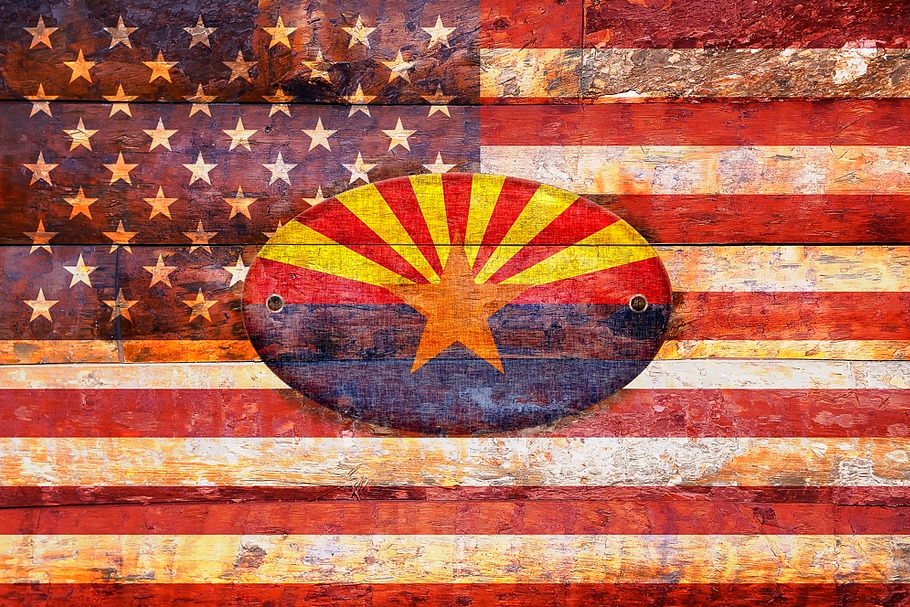 USA and Arizona flags .