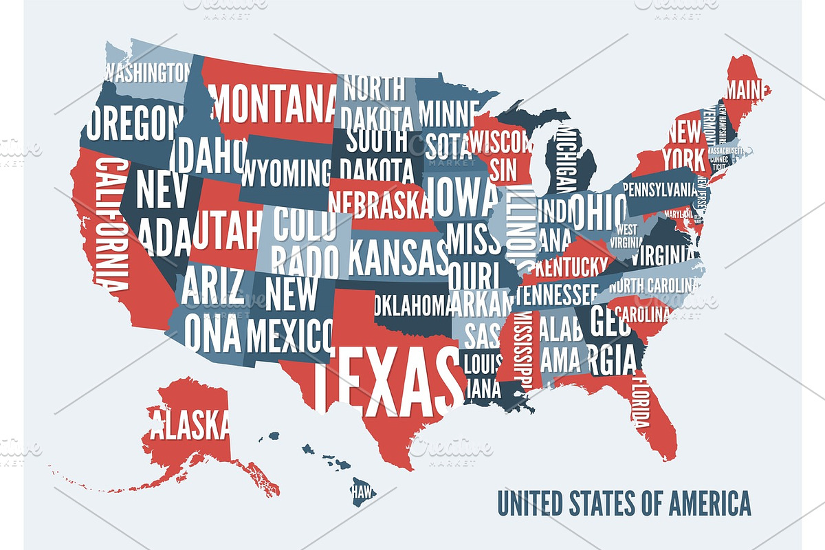 United  States of America map print poster design. in Illustrations - product preview 8