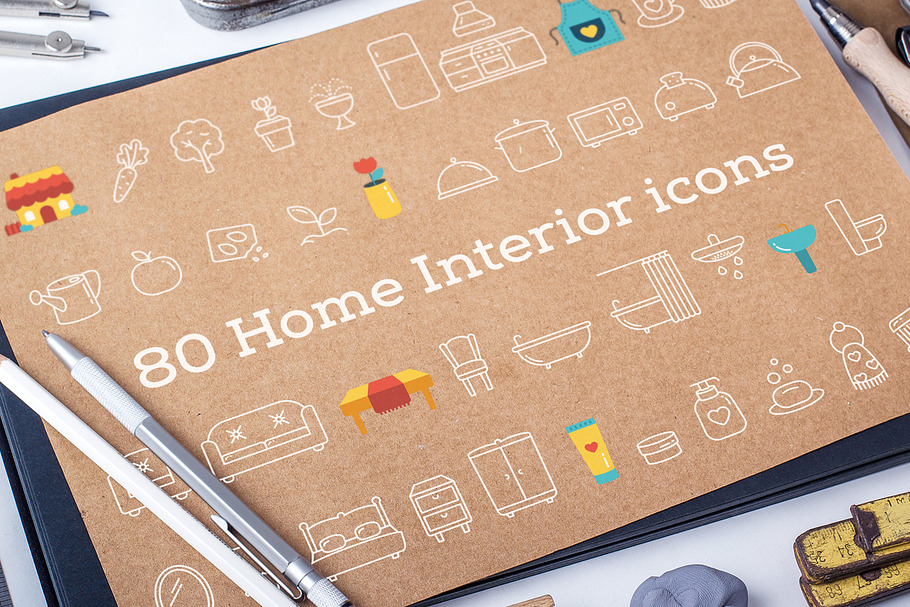 Set of 80 Vector Home Interior icons in Graphics - product preview 8