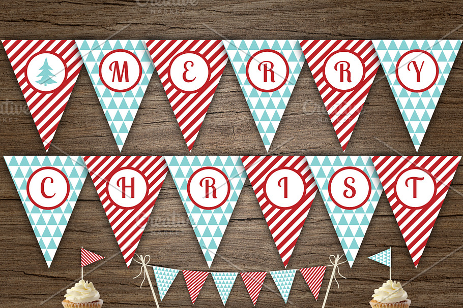 Aqua Red Merry Xmas Banner in Templates - product preview 8