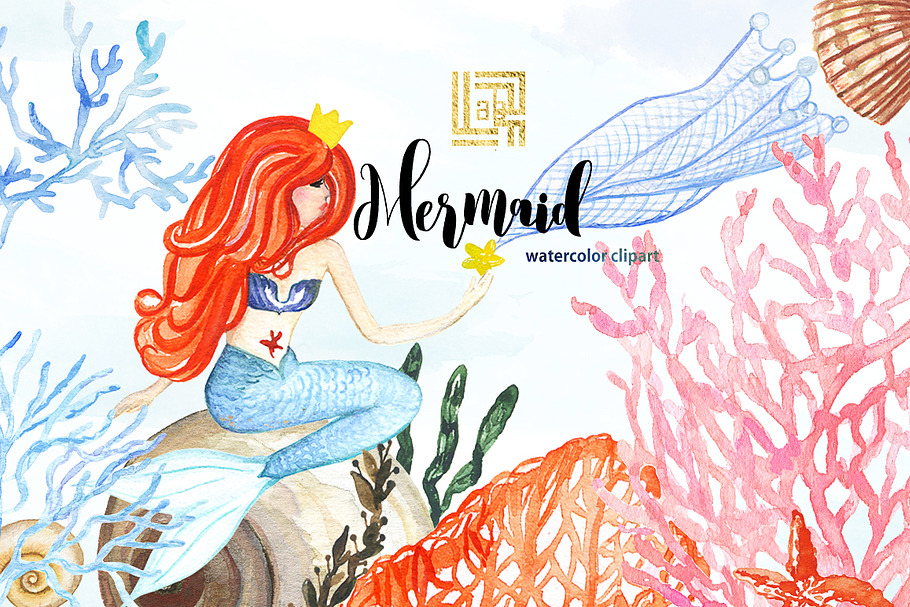 Mermaid sea. watercolor clipart