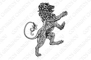 Woodblock style heraldic lion